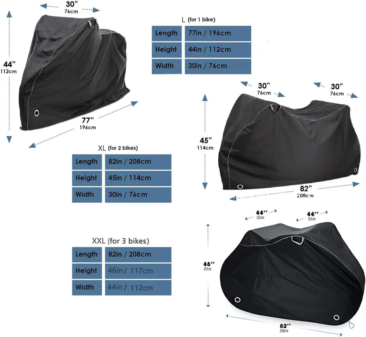 ThreeH Bike Cover for 3 Bikes Outdoor Storage Waterproof Rain Sun UV Dust Wind Proof with Lock Hole Bike Covers for Mountain Road Electric City Bike