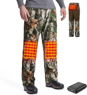 TIDEWE Hunting Pants Heated for Men with Battery Pack, Water Resistant Rechargeable Hiking Pants for Trekking Skiing Climbing