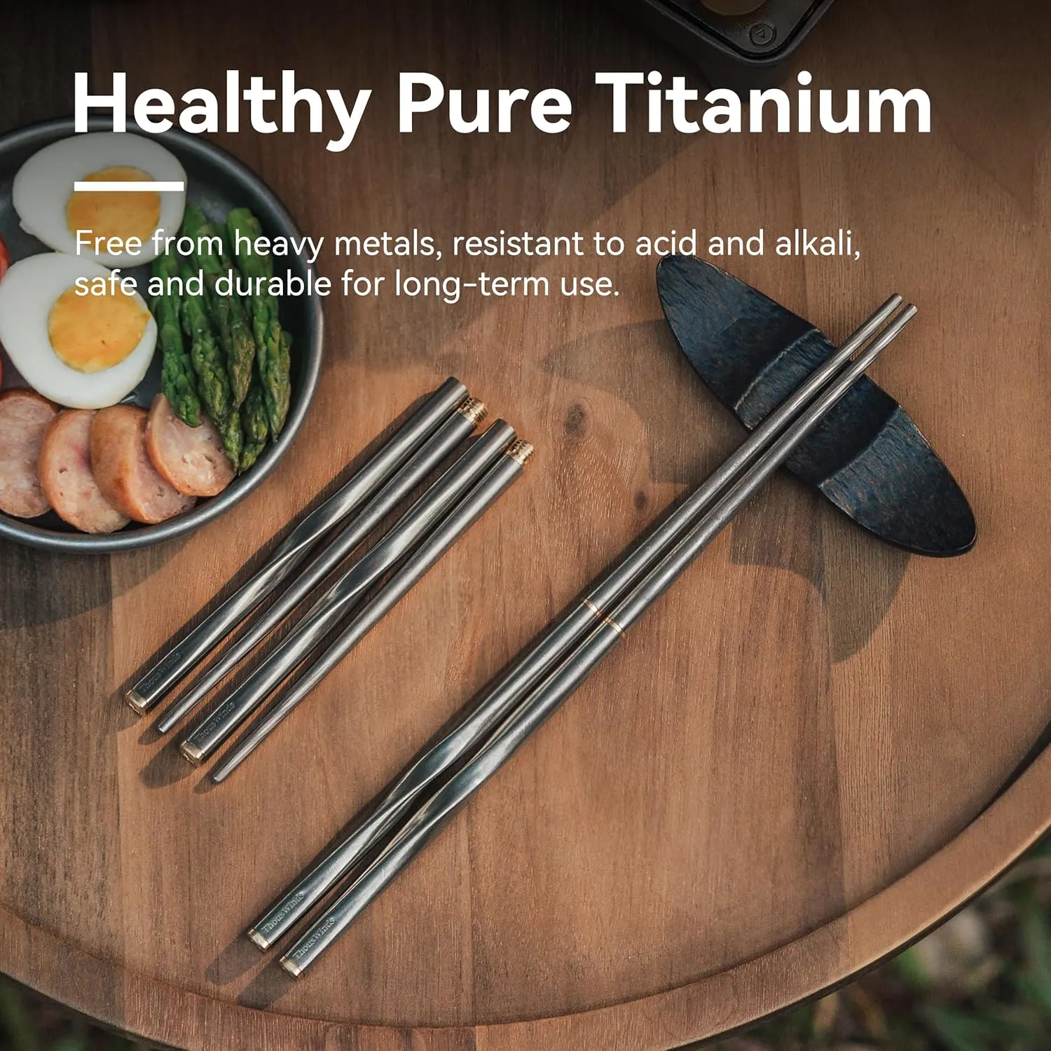 Titanium Chopsticks , Foldable Lightweight Reusable Camping Cutlery, Utensils for Camping Backpacking Hiking Home, with Storage Bag, 2 Pairs