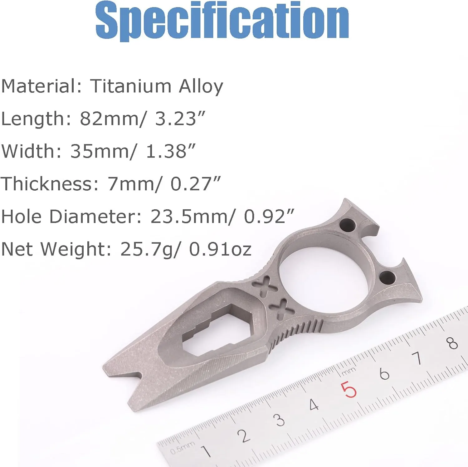 Titanium EDC Multi Tool with Wrench Bottle Opener Pry Bar Function Mini Portable Keychain