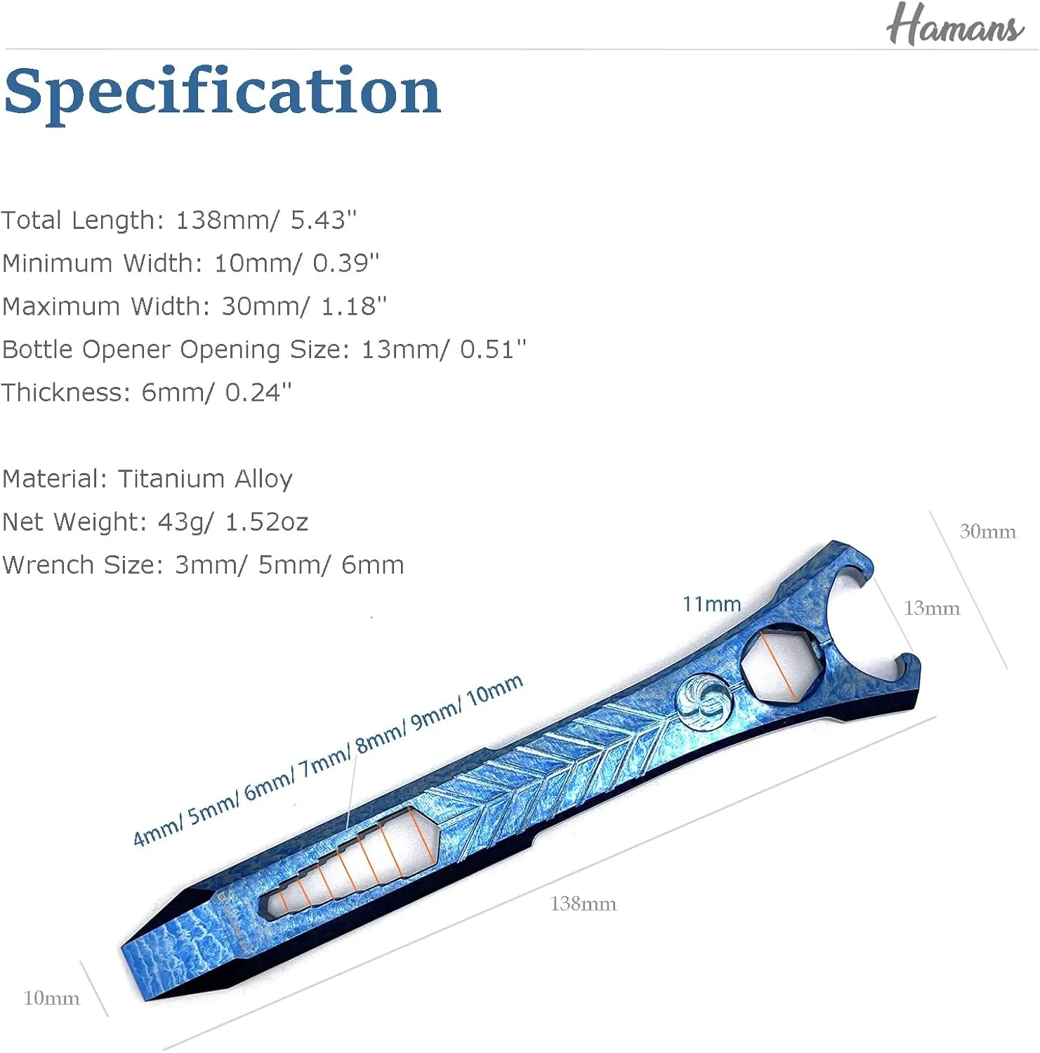 Titanium EDC Pry Bar Multi Tool Bottle Opener Compact Size EDC Multi Tool Crowbar Wrench Screwdriver
