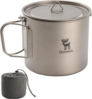 Titanium Pot, 1100ml Large Capacity Camping Titanium Cup With Lid, Camping Water Coffee Cup With Foldable Handle for Outdoor Camping Hiking Backpacking Open Fire