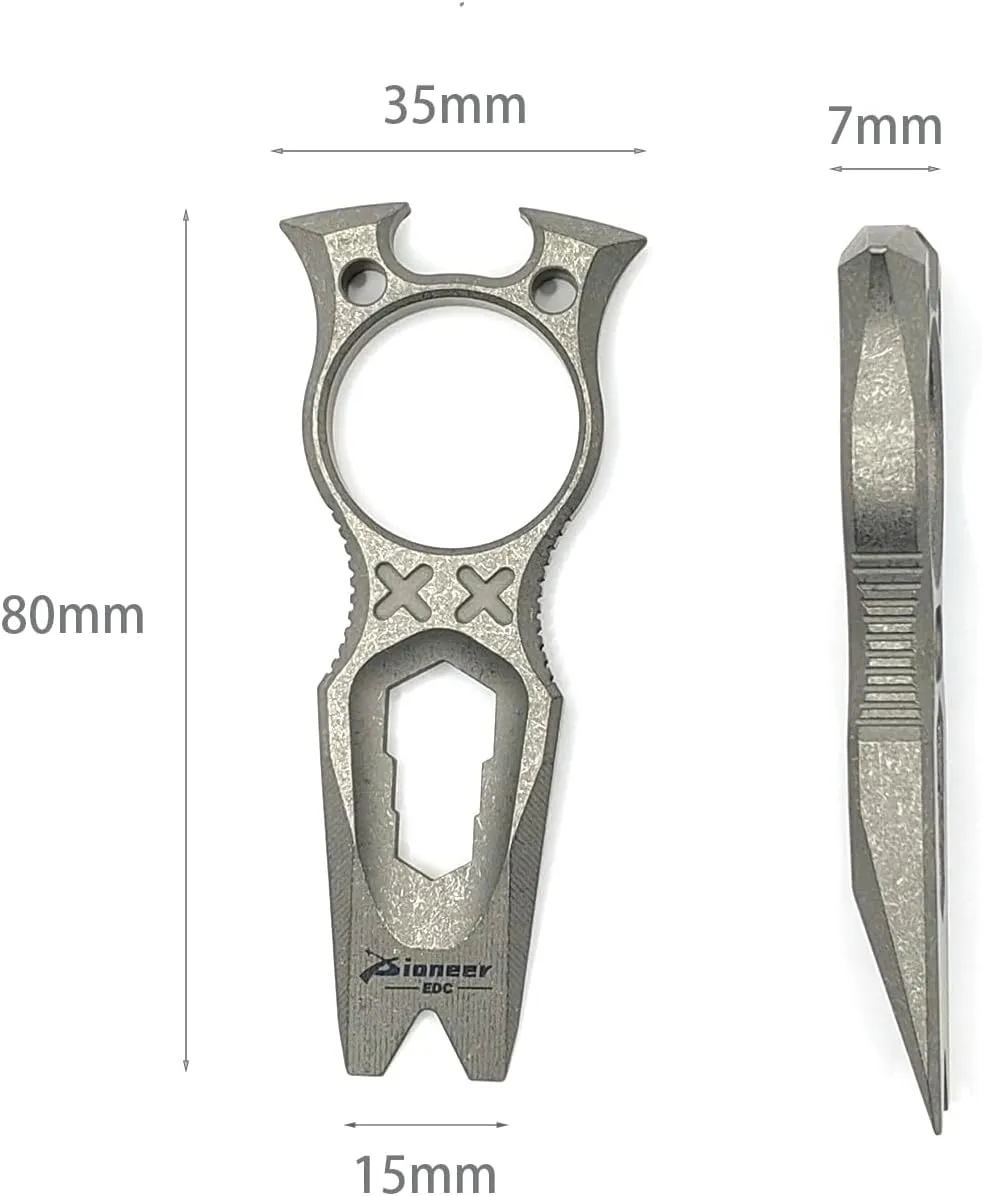 Titanium Pry Bar EDC Multi-function Tool Wrench Bottle Opener Pry Bar Function Compact Multi-function Pocket Keychain For Outdoor Daily Carry (Stone washing)