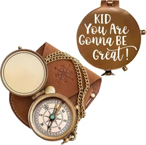 to My Love Antique Brass Engraved Compass with Leather Case – Personalized Pocket Compass Gift for Husband, Boyfriend, Anniversary, Wedding & Outdoor Adventures (Antique My Love-20)
