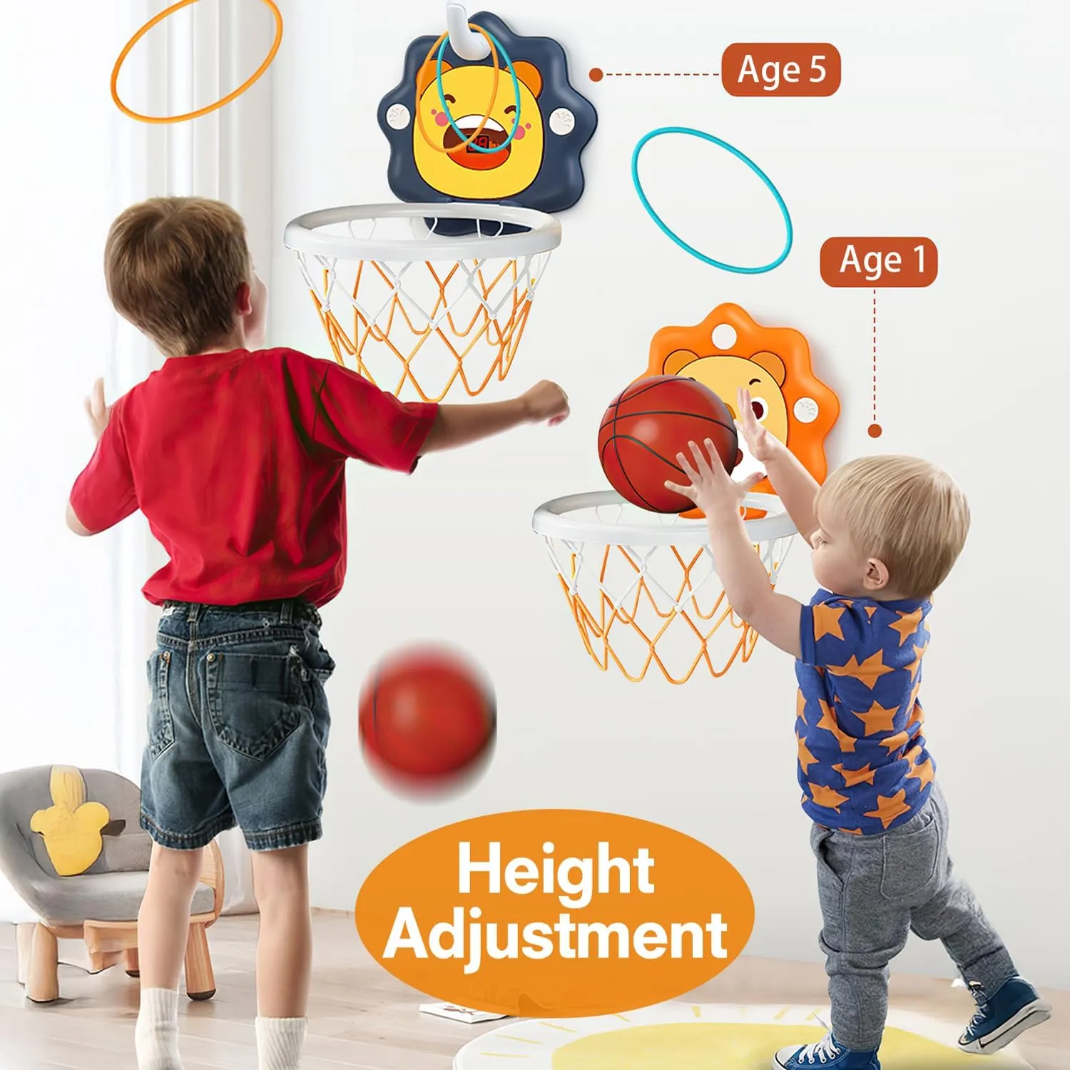 Toddlers Bath Mini Basketball Hoop Indoor,Scoreboard Portable Design Adjustable Height Ring Toss Christmas Birthday Baby Kids Boys Small Basketball Hoop Gifts Toys for Age 1-2-3-4-5-6