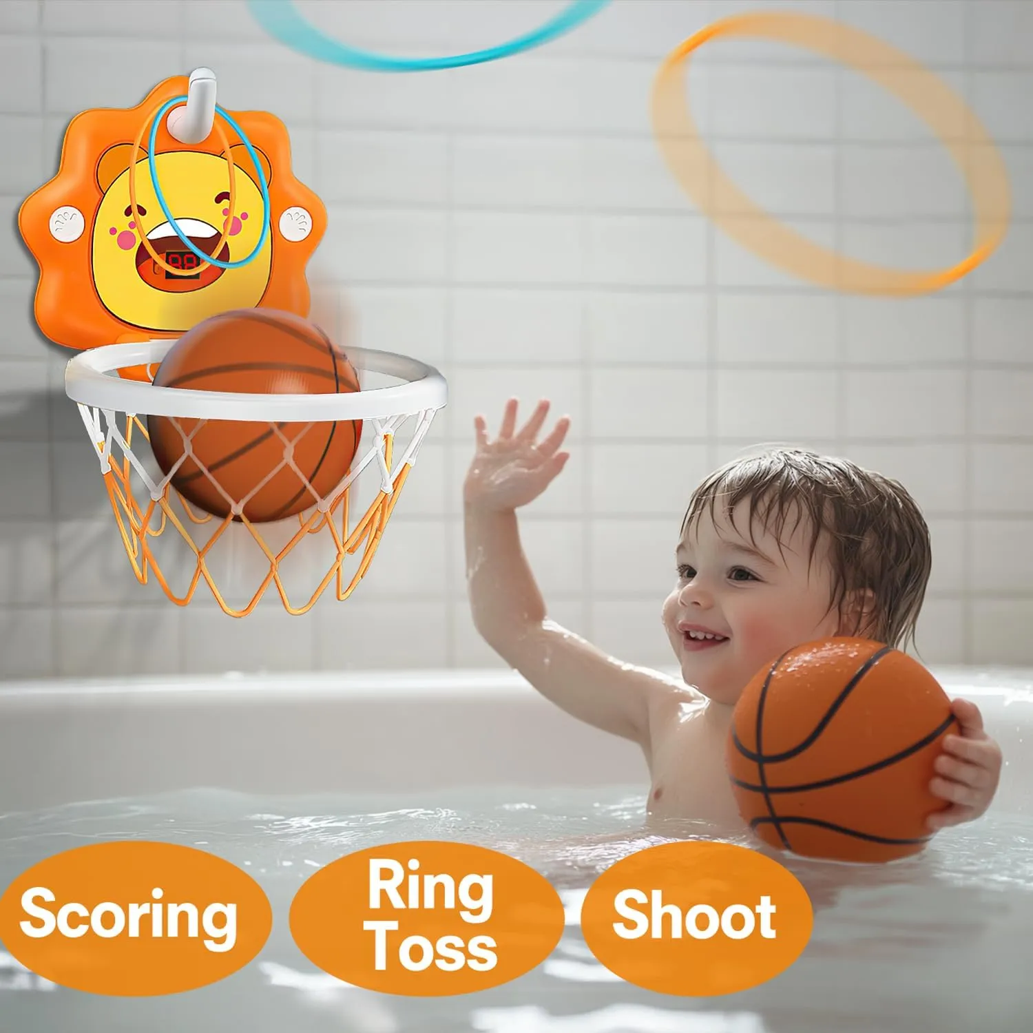 Toddlers Bath Mini Basketball Hoop Indoor,Scoreboard Portable Design Adjustable Height Ring Toss Christmas Birthday Baby Kids Boys Small Basketball Hoop Gifts Toys for Age 1-2-3-4-5-6
