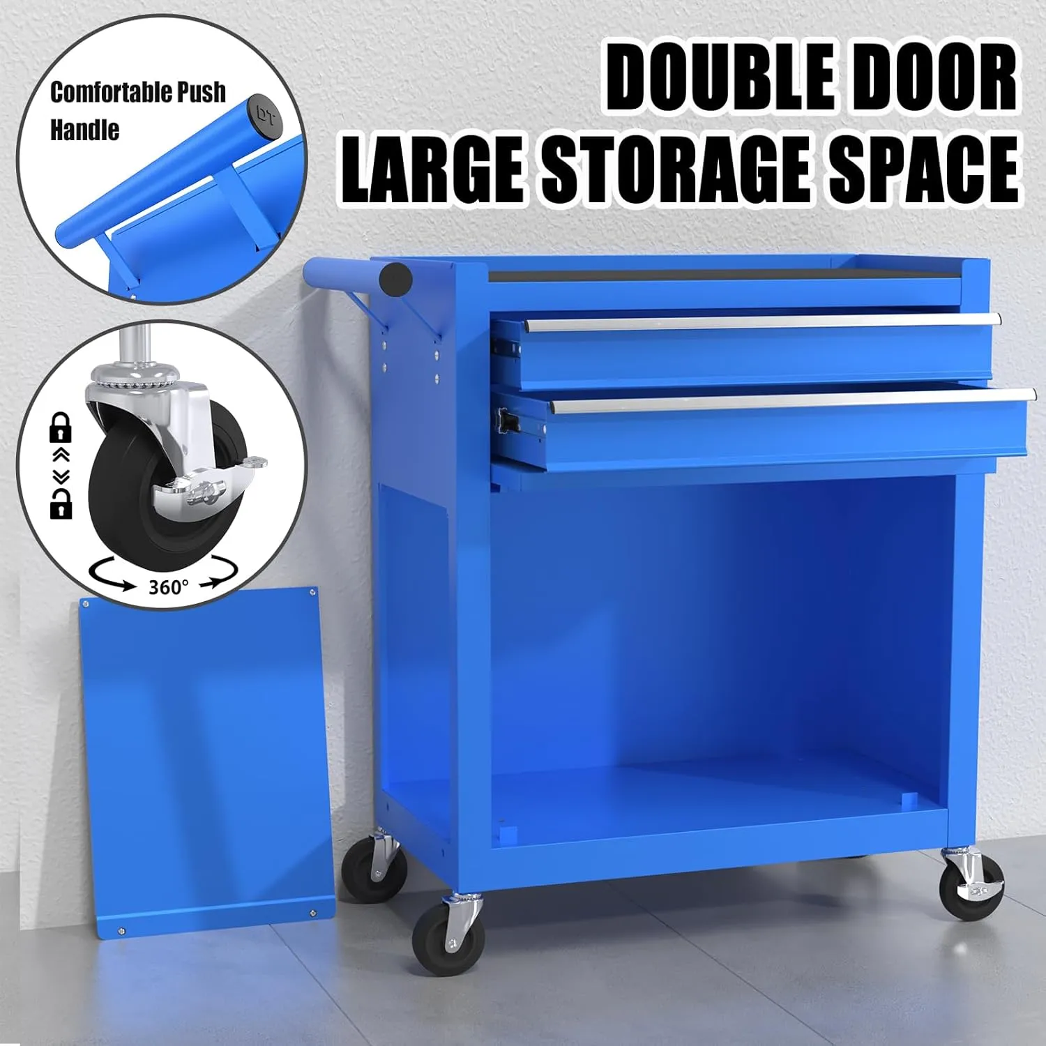 Tool Chest, 8-Drawer Rolling Tool Storage Cabinet with 2 in 1 Detachable Top Tool Box, Liner, Lockable Wheels, Side Hooks, Locking Mechanism, Metal Tool Cart for Garage (Blue)