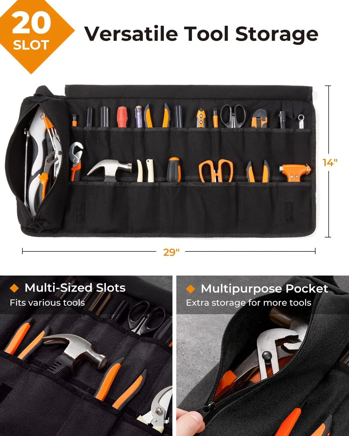 Tool Roll, Heavy Duty Tool Roll Bag Organizer, Roll Up Tool Pouch with 20   1 Pocket, Gifts for Men Father Dad Mechanic, Black