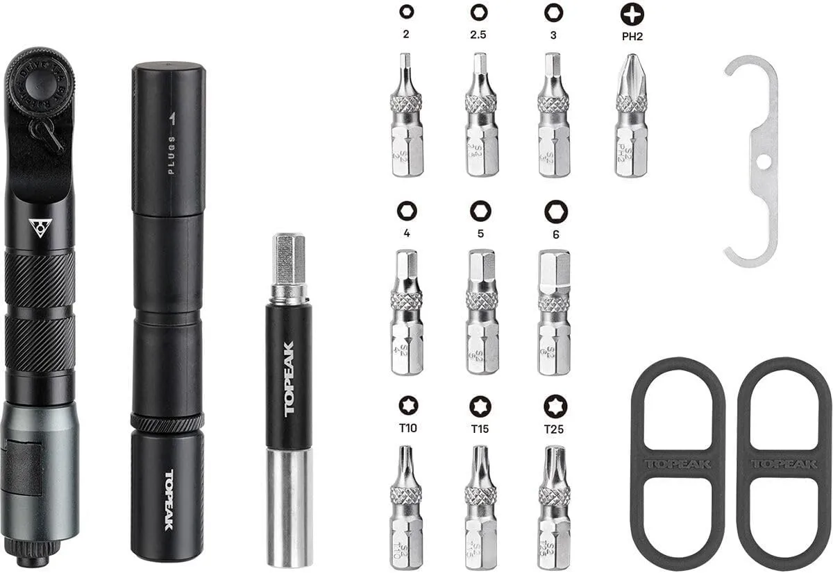 Topeak Ratchet'n Roll Pro, integrated Ratchet tool, chain tool, CO2 inflator, 3.5mm tubeless tire repair kit