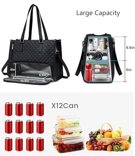 Tote Bag Lunch Bag Combo - 2-in-1 Laptop Bag with Lunch Compartment and Purse for Women