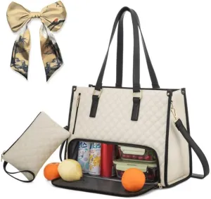 Tote Bag Lunch Bag Combo - 2-in-1 Laptop Bag with Lunch Compartment and Purse for Women