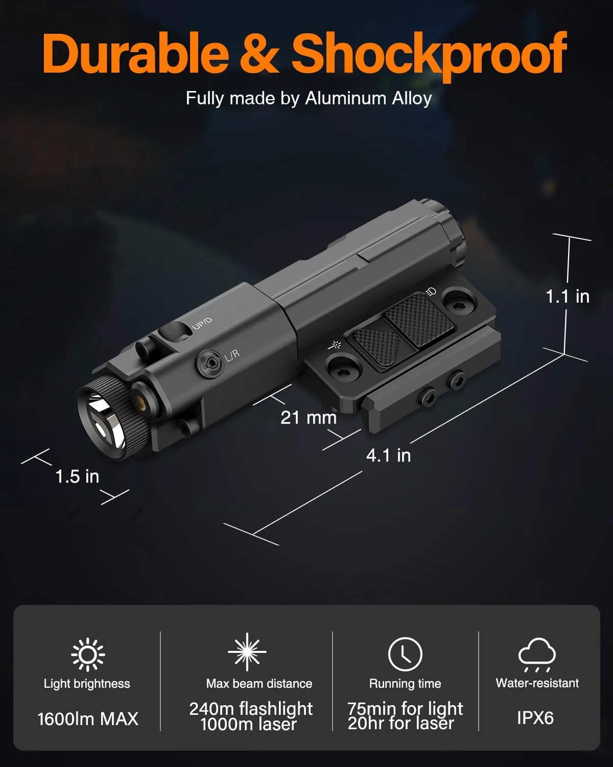 TOUGHSOUL Mlok Picatinny 2 in 1 Flashlight Laser Sight Combo, Max 1600 Lumen Rechargeable Red Blue IR Laser Flashlight for Ar Rifle (Red Laser)