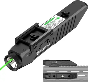 TOUGHSOUL Tactical Flashlight Green Red Laser Sight Combo, 1450 Lumen Picatinny Rail MLOK Mounted Rechargeable Rifle Flashlight (Green Laser)