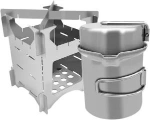 Toyvian 1 Set Portable Kit Stove Cookware Camping Pans Folding Handle Pot Outdoor Kit Silver Aluminum Alloy