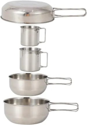 Toyvian 5-pc Set Stainless Steel Camping Cookware Frying Cup Picnic Pot for Outdoor Activities