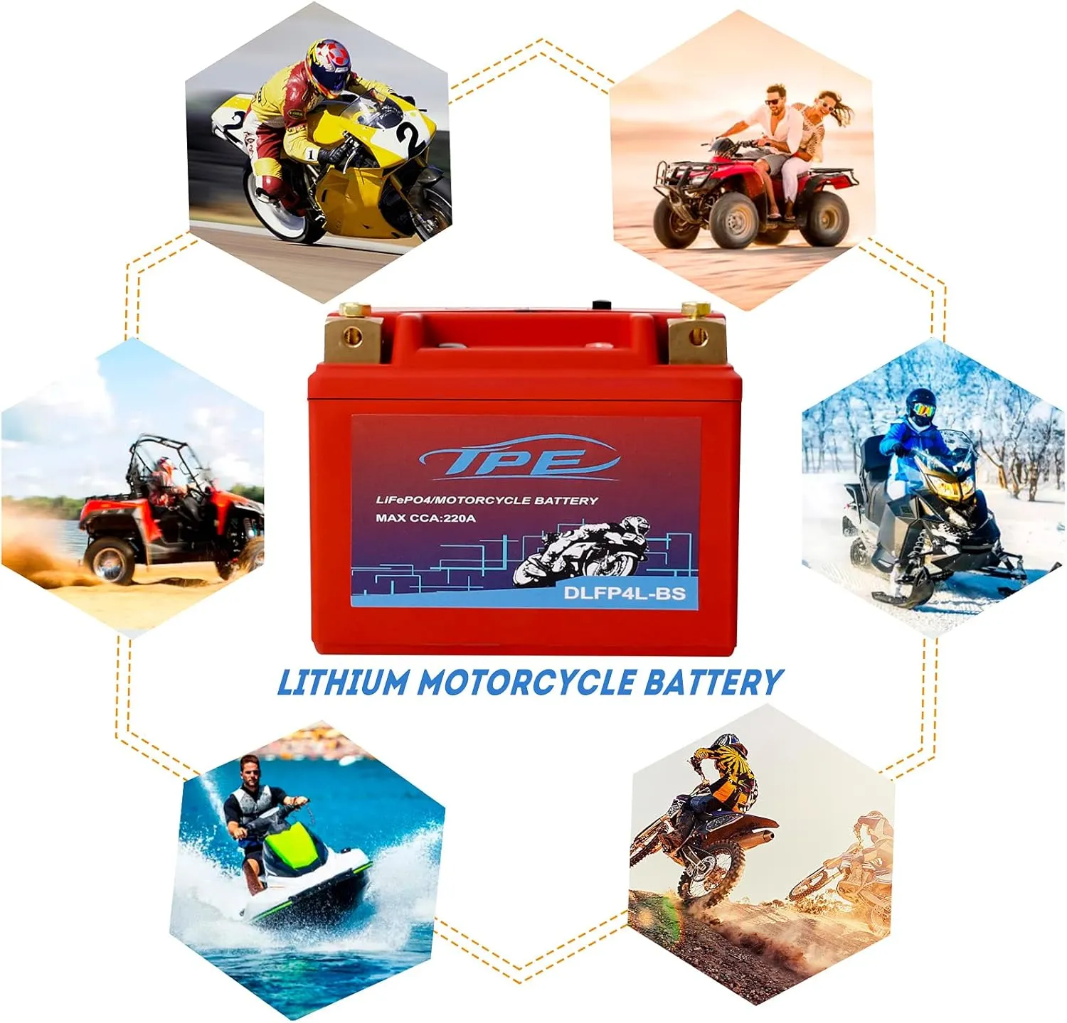 TPE Lithium Motorcycle Powersport Battery LiFePO4 Engine Start Battery 12.8V 2AH 220CCA with BMS (Smart Battery Management System) 2500-8000 Life Cycles