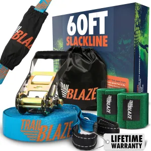 Trailblaze Slackline Kit with Tree Protectors | Backyard Slacklines for Kids and Adults | Beginner's Tight Rope Line Set | Double Slack Lines 60ft