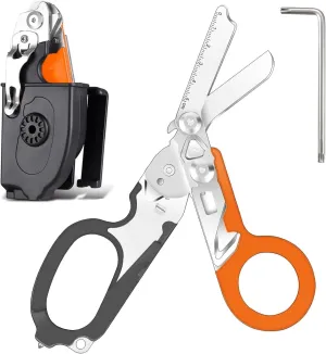 Trauma Shears, 6-in-1 Multi-function Foldable Emergency Shears With Compatible Holster, Outdoor Camping Rescue Tools (Black/Orange)