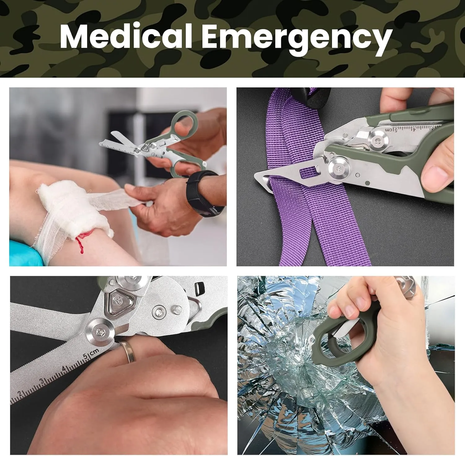 Trauma Shears, Stainless Steel Emergency Response Medical Scissors, Outdoor Camping Tools with 1piece Hook and Loop (Magic black)