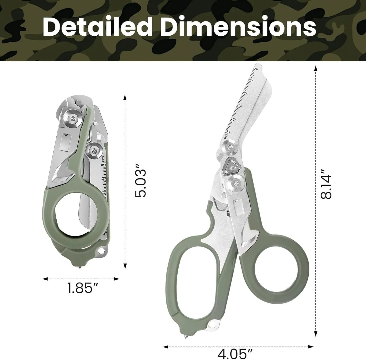 Trauma Shears, Stainless Steel Emergency Response Medical Scissors, Outdoor Camping Tools with 1piece Hook and Loop (Magic black)