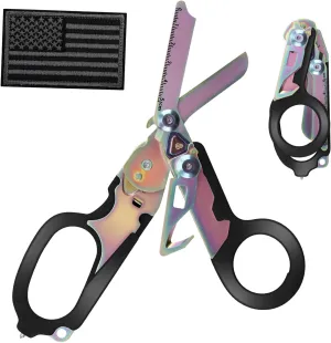 Trauma Shears, Stainless Steel Emergency Response Medical Scissors, Outdoor Camping Tools with 1piece Hook and Loop (Magic black)