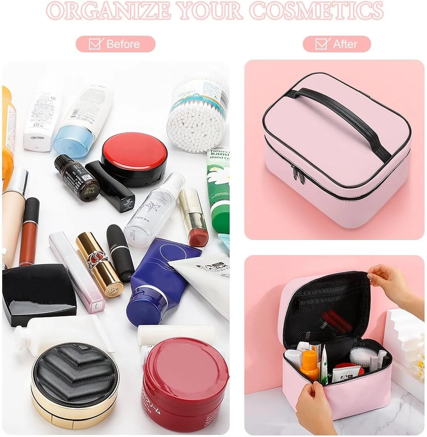 Travel Makeup Bag, Minimalist Basic Pink Cosmetic Bags for Women Large Capacity Waterproof Toiletry Bag Make up Organizer