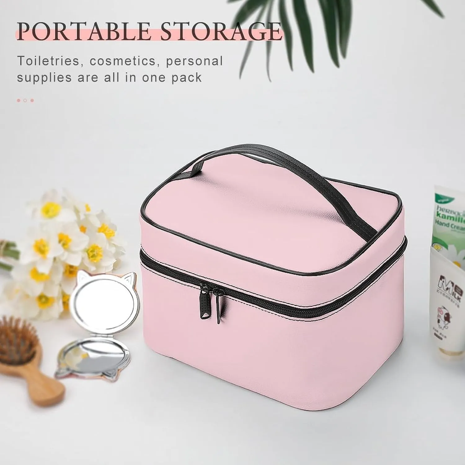 Travel Makeup Bag, Minimalist Basic Pink Cosmetic Bags for Women Large Capacity Waterproof Toiletry Bag Make up Organizer