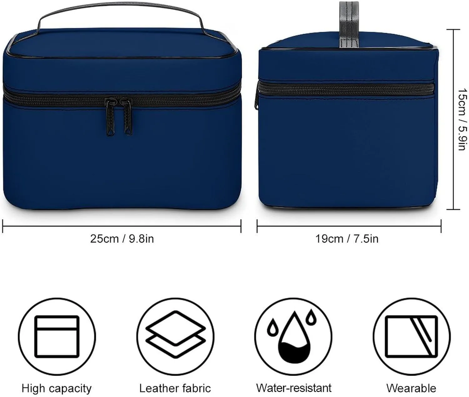 Travel Makeup Bag, Minimalist Navy Blue Solid Plain Simple Cosmetic Bags for Women Large Capacity Waterproof Toiletry Bag Make up Organizer