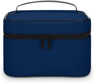 Travel Makeup Bag, Minimalist Navy Blue Solid Plain Simple Cosmetic Bags for Women Large Capacity Waterproof Toiletry Bag Make up Organizer