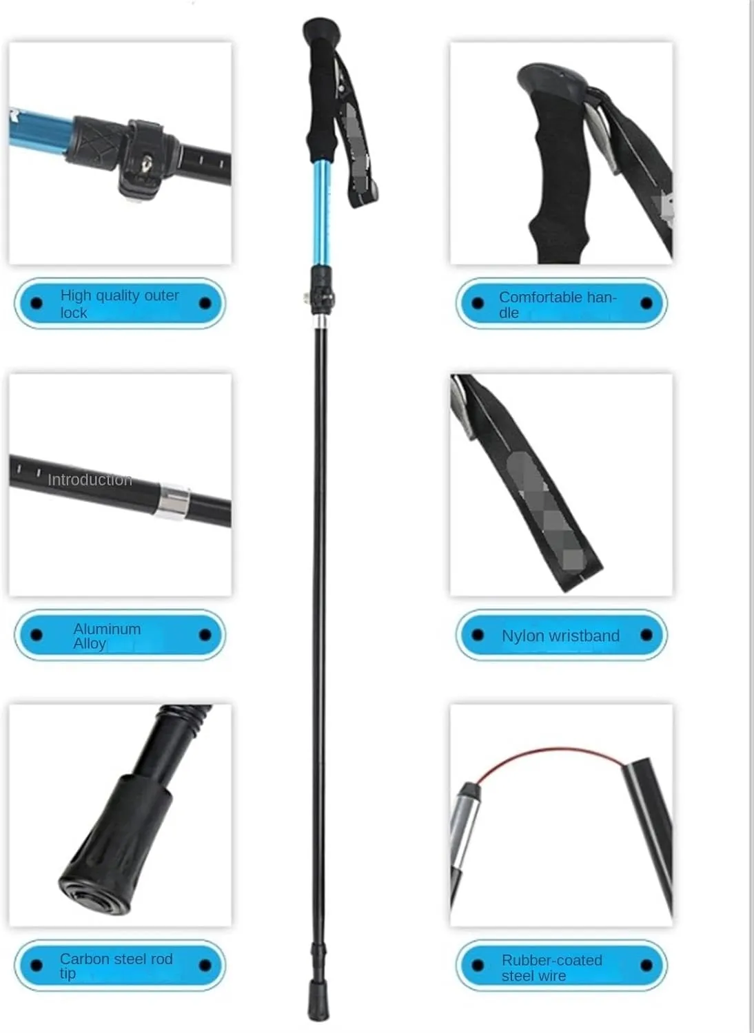 Travel Trekking Pole Aluminum Alloy Hiking Poles Trekking Poles Strong Lightweight Walking Sticks for Camping Outdoor Activities(Black,110cm)