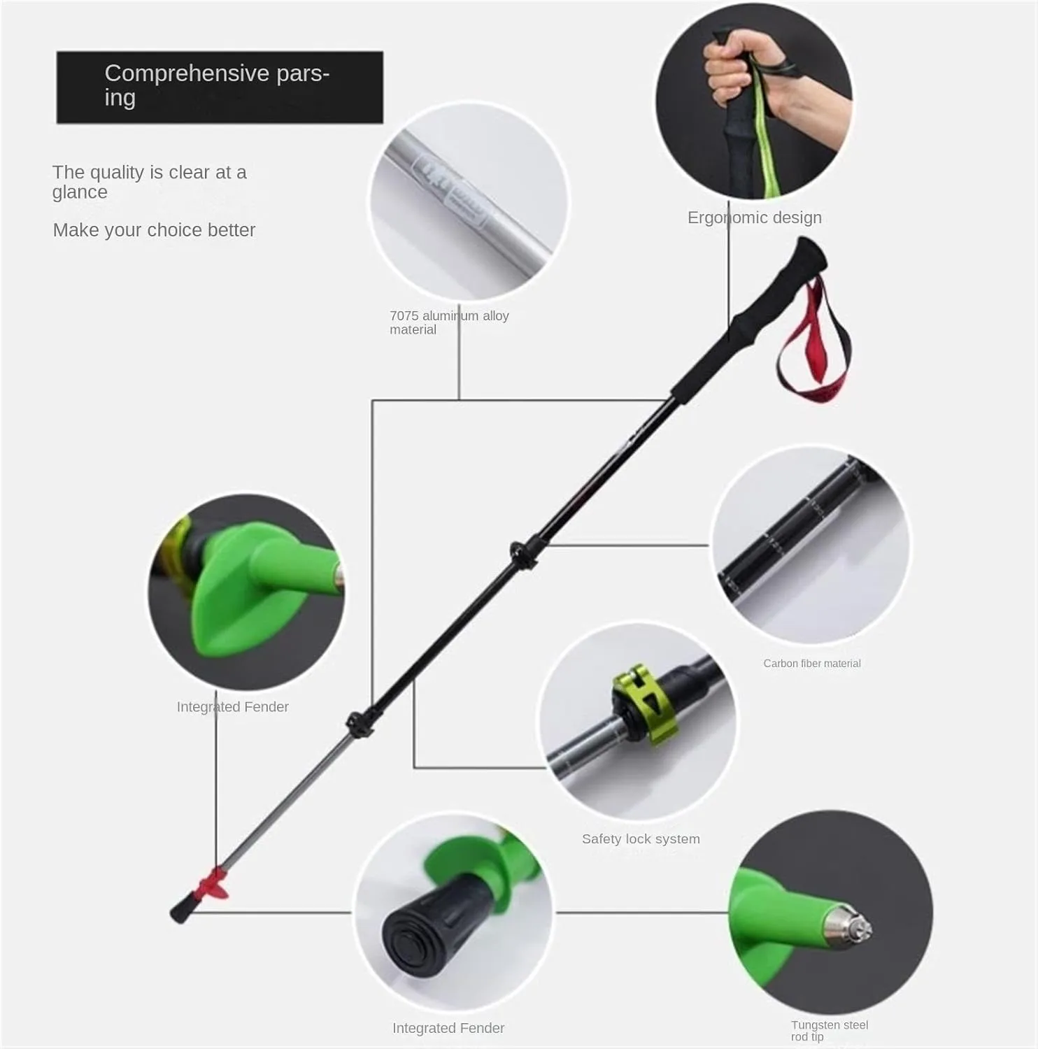 Travel Trekking Pole Aluminum Alloy Trekking Hiking Poles Strong Walking Stick Lightweight for Camping Mountaining Outdoor Activities
