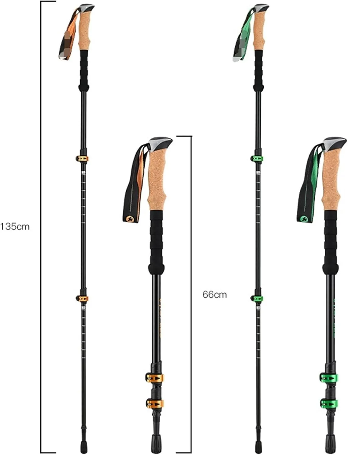 Travel Trekking Pole Aluminum Alloy Ultralight Trekking Poles Lightweight Strong for Hiking Camping Mountaining Outdoor Activities(Green)
