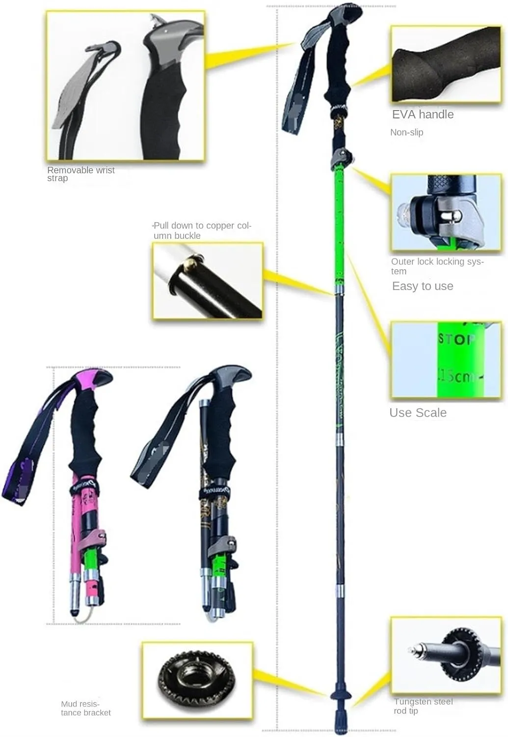 Travel Trekking Pole Carbon Fiber Trekking Poles Strong Adjustable Hiking Walking Sticks Lightweight for Camping Outdoor Activities(Pink,125cm)