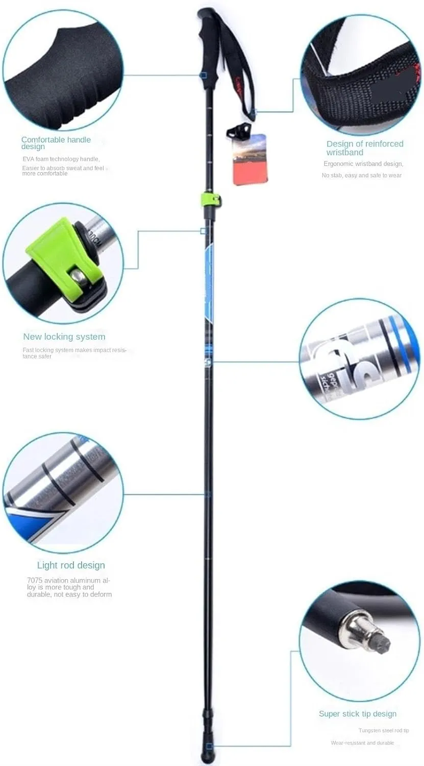Travel Trekking Pole Folding Trekking Hiking Poles Strong Walking Stick Lightweight Aluminum Alloy for Camping Outdoor Activities(Orange)
