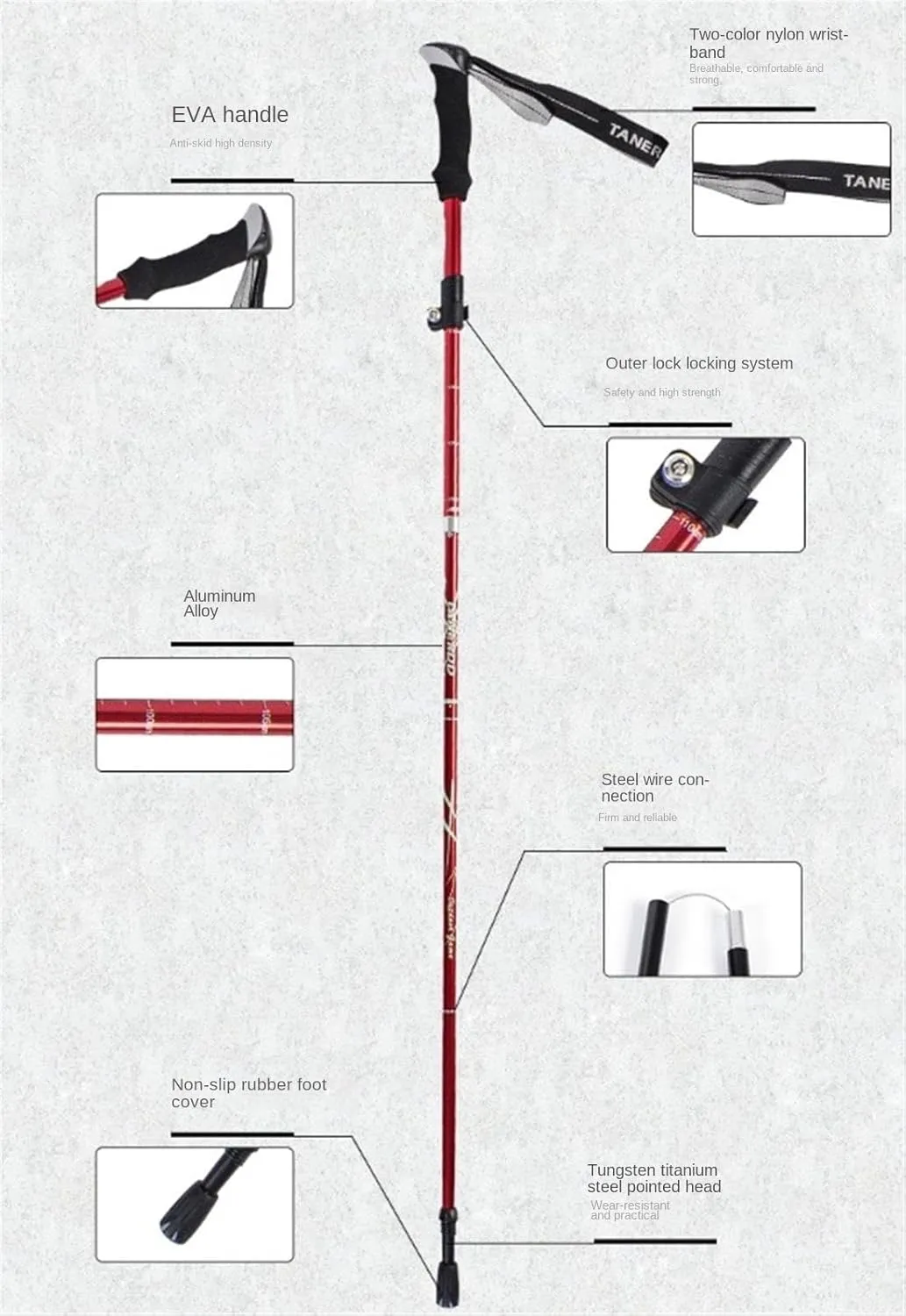 Travel Trekking Pole Lightweight Trekking Poles Aluminum Alloy Hiking Poles Walking Sticks Adjustable for Camping Outdoor Activities