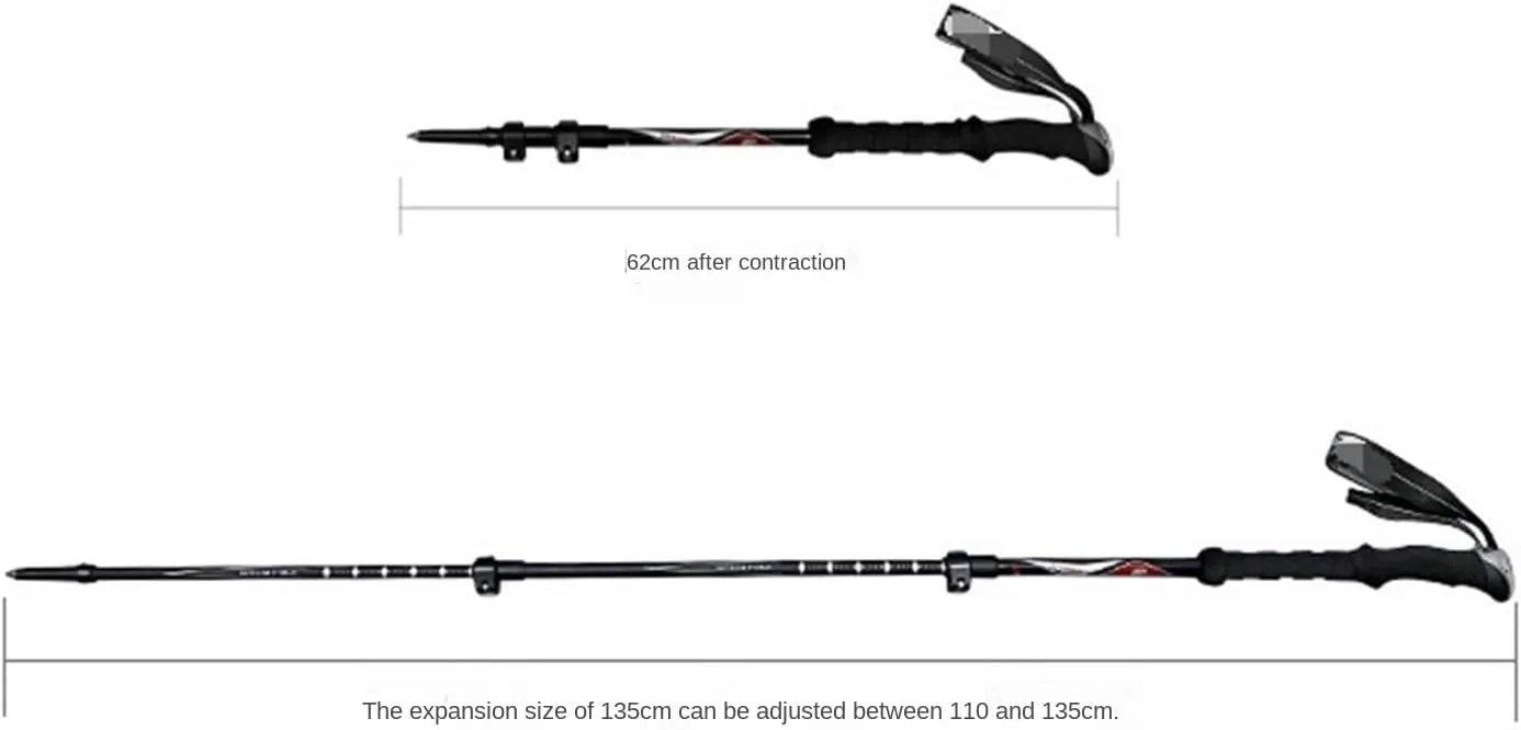 Travel Trekking Pole Lightweight Trekking Poles Carbon Fiber Adjustable Hiking Poles Walking Sticks for Camping Outdoor Activities(Black)