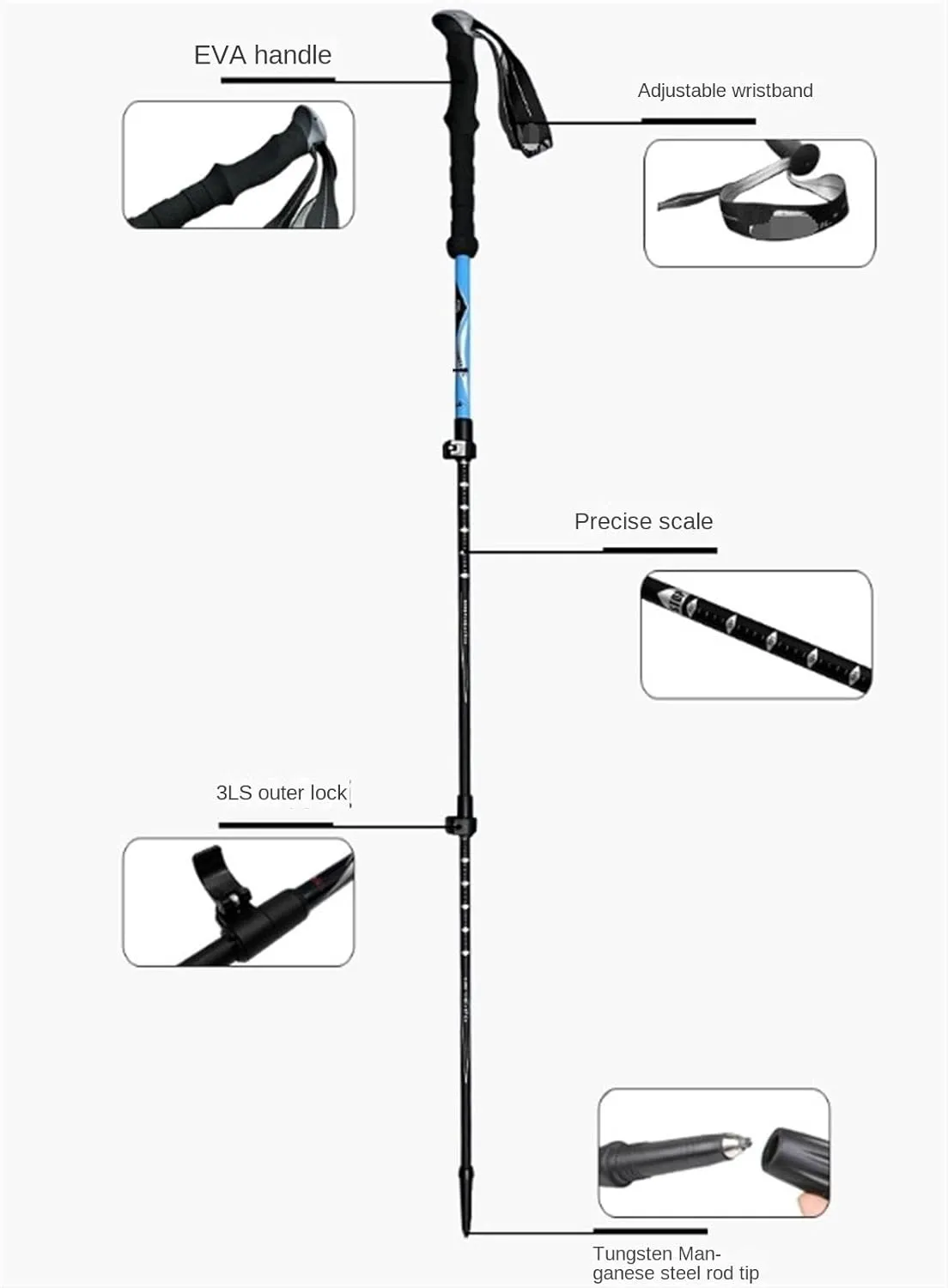 Travel Trekking Pole Lightweight Trekking Poles Carbon Fiber Adjustable Hiking Poles Walking Sticks for Camping Outdoor Activities(Black)