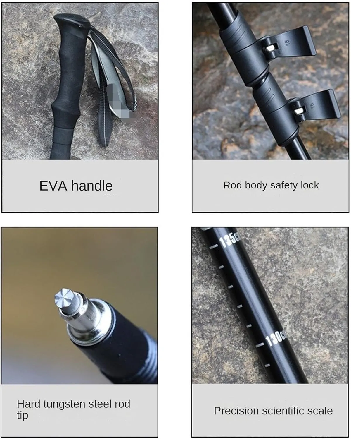 Travel Trekking Pole Outdoors Aluminum Trekking Poles Strong Lightweight Hiking Support Extendable Walking Outdoor Activities(Black)