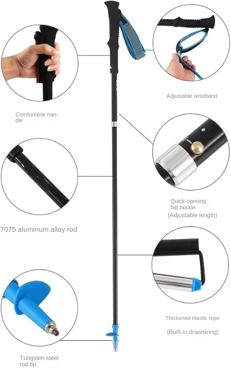 Travel Trekking Pole Ultralight Aluminum Alloy Trekking Poles Lightweight Strong Hiking Pole for Camping Mountaining Outdoor Activities(Blue)