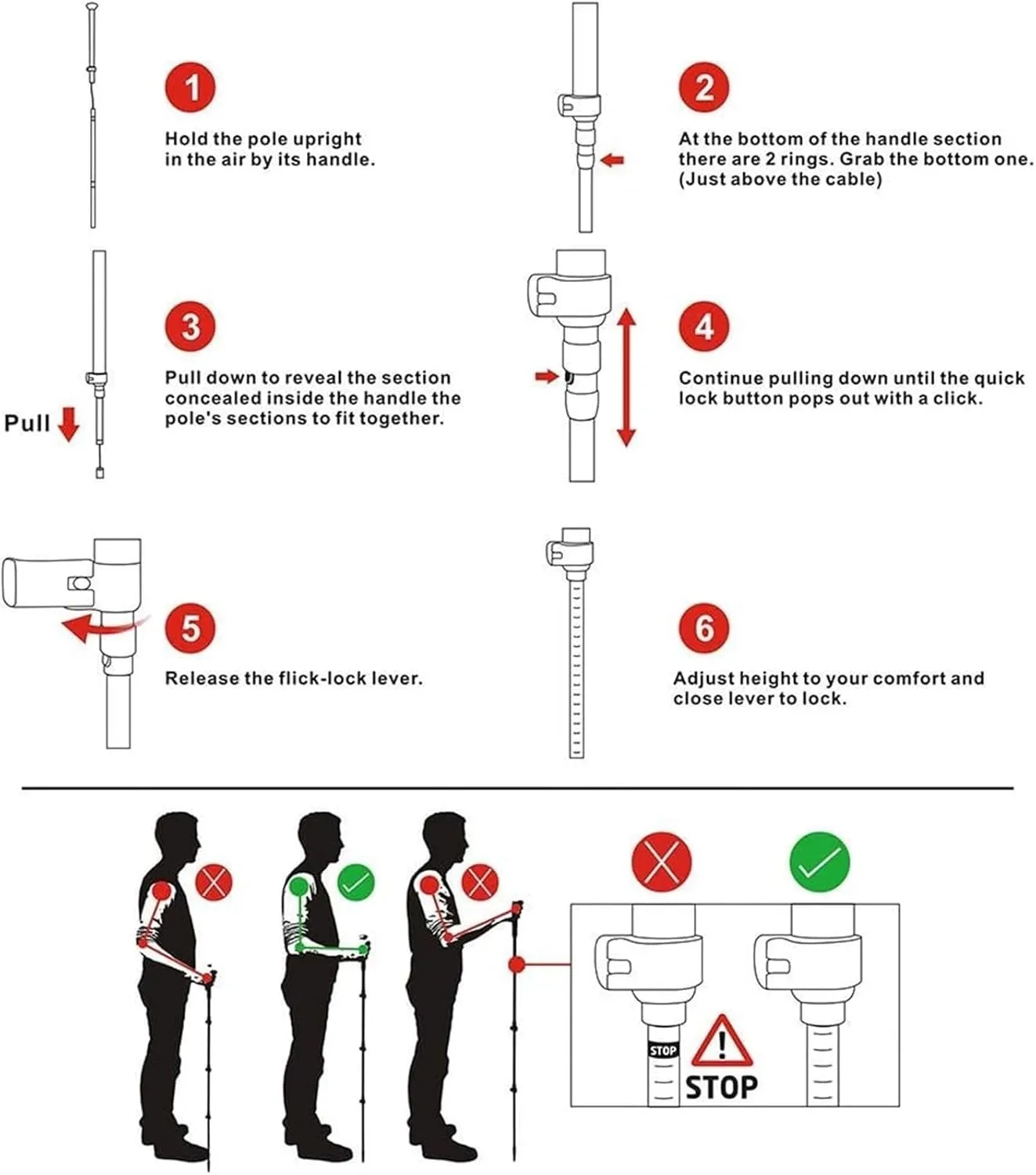 Travel Trekking Pole Walking Trekking Poles Telescopic Ultralight for Hiking Camping Mountaining Backpacking Outdoor Activities(Red)
