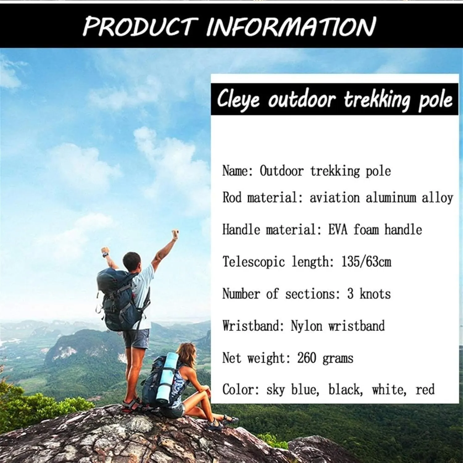 Travel Trekking Pole Walking Trekking Poles Telescopic Ultralight for Hiking Camping Mountaining Backpacking Outdoor Activities(Red)