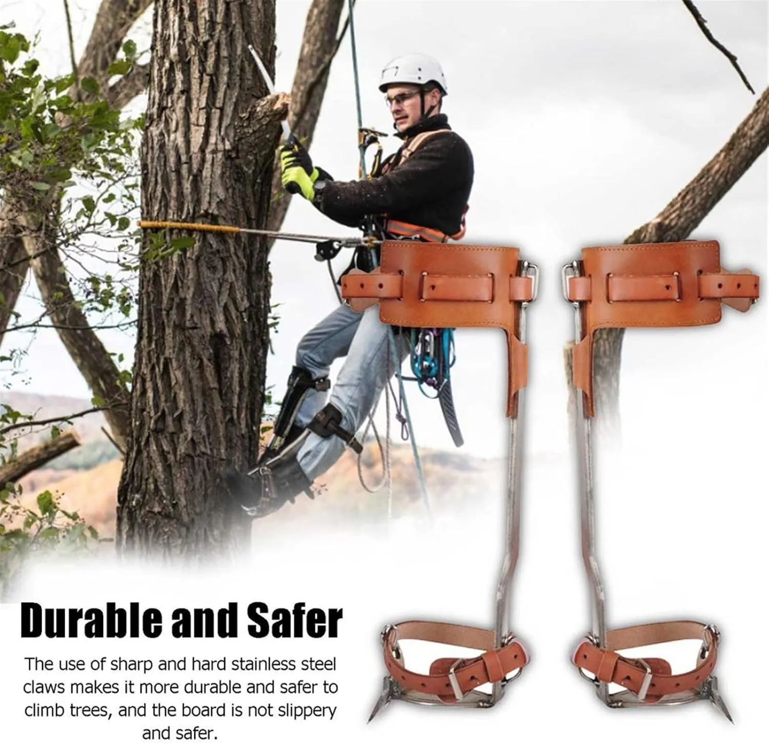 Tree Clim Gear Tree Clim Spike Set Stainless Steel Clim Nails Non-Slip Cat's Claw Adjustable Safety Belt Lanyard Tree Clim Artifact for Hunting Observation Pickin (Double Claw and Belt 1)
