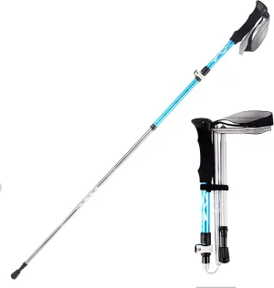 Trekking Hiking Poles 5 Sections Folding Aluminum Alloy Pole Lightweight Skiing Walking Sticks Collapsible Adjustable Anti-Sweat Cork Blue 110cm