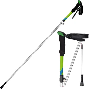 Trekking Hiking Poles Lightweight 5 Sections Aluminum Alloy Folding Pole Walking Stick Collapsible Adjustable Anti-Sweat Cork Green 125cm