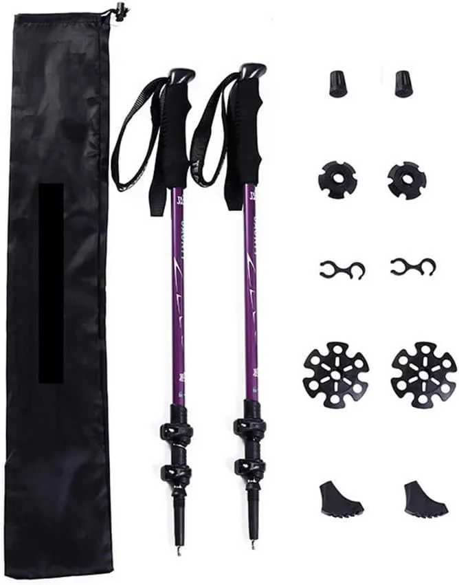 Trekking Poles 2 Pack Lightweight Aluminum Collapsible Adjustable Antishock Quick Lock Grip for Hiking and Walking