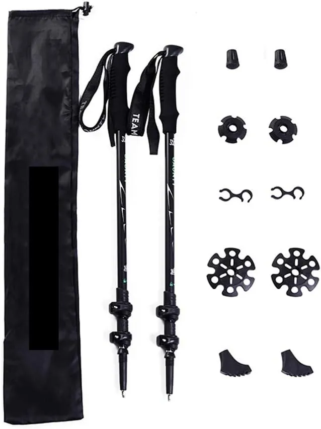 Trekking Poles - 2 Pack with Antishock and Quick Lock System, Telescopic, Collapsible, Ultralight 7075 Aluminum for Hiking, Camping, Mountaining, Back