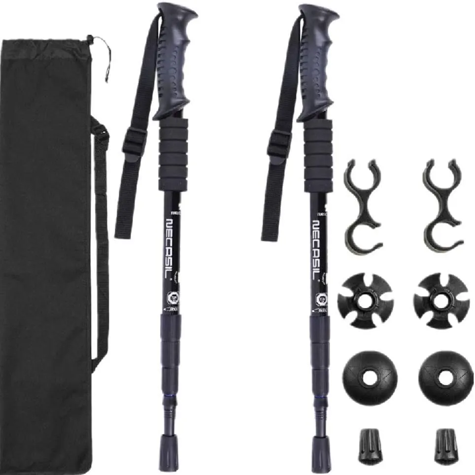 Trekking Poles - 2 Pack with Antishock and Quick Lock System, Telescopic, Collapsible, Ultralight for Hiking, Camping, Mountaining, Backpacking, Walking (A)