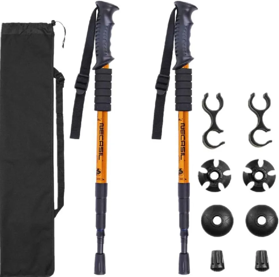 Trekking Poles - 2 Pack with Antishock and Quick Lock System, Telescopic, Collapsible, Ultralight for Hiking, Camping, Mountaining, Backpacking, Walking (F)