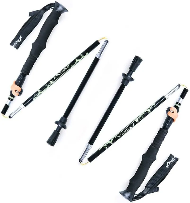 Trekking Poles -2 Ultralight Collapsible Carbon Fiber Hiking Poles with Anti-Shock and Quick Lock System, Folding Walking Sticks for Hiking, Camping (Adjustable Black 100-115cm)