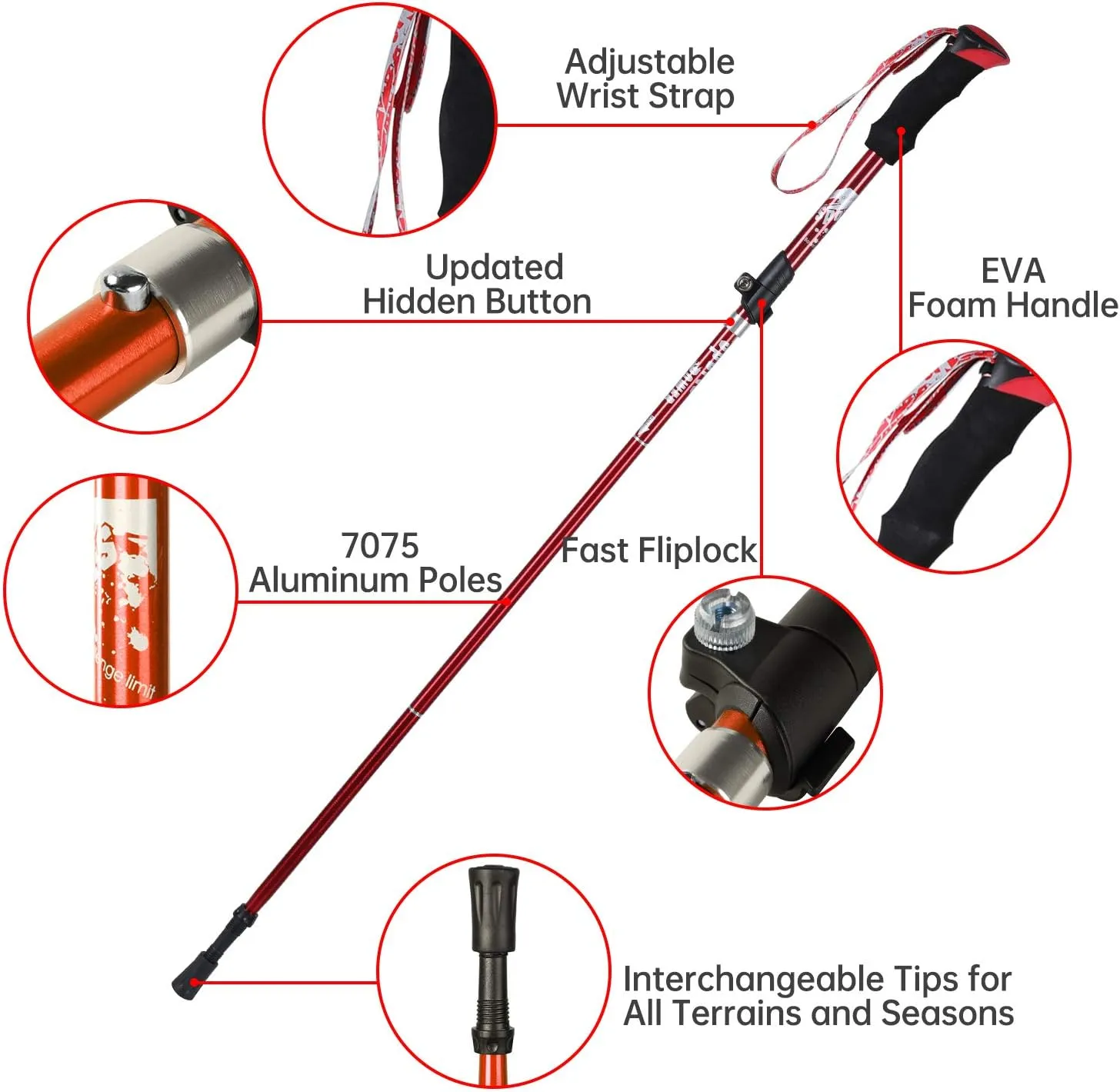 Trekking Poles - Aluminum 7075 Adjustable Walking Sticks with Quick Locks, Expandable to 53", Ultralight for Hiking, Camping, Mountains (Set of 2)